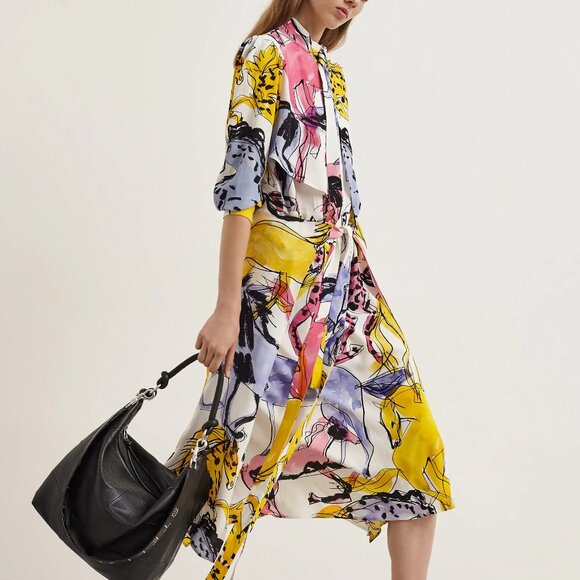 Stella McCartney Resort 2020 Kaela White Horse-Print High-Neck Midi Dress - Picture 1 of 14
